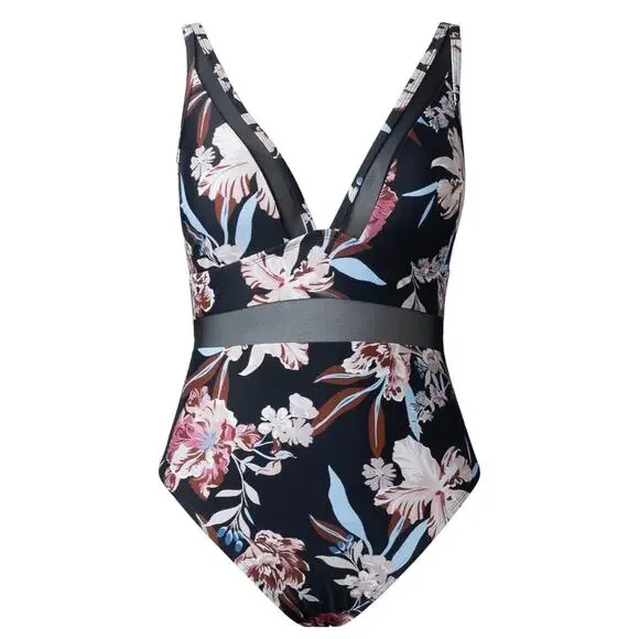 NWT Cupshe Womens Plus Size V Neck Mesh Sheer One Piece Swimsuit Black Size 2X - Picture 4 of 7